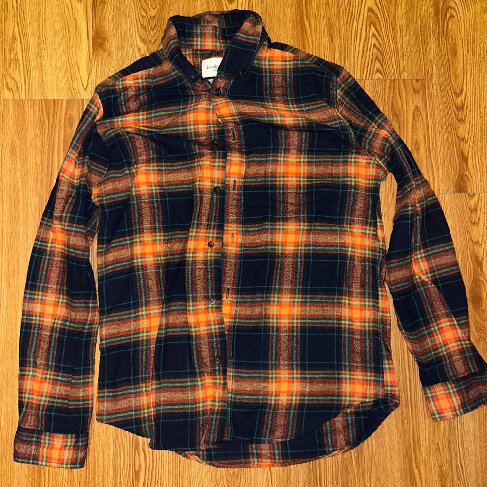 Goodfellow & Co Men's Casual Plaid Shirt in Orange and Black